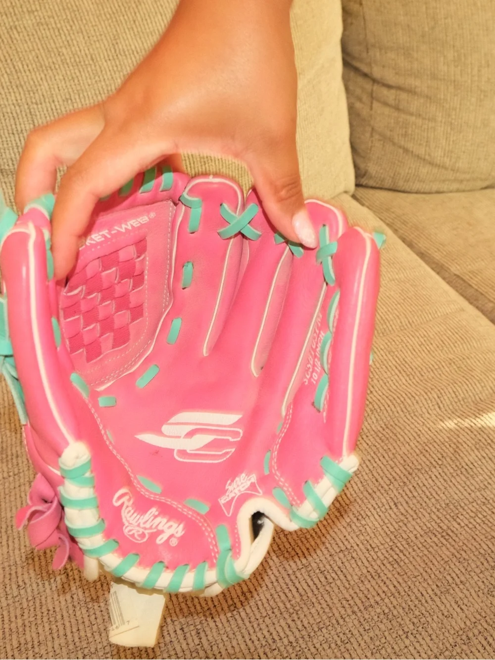 Rawlings Pink and Teal Youth Baseball Glove